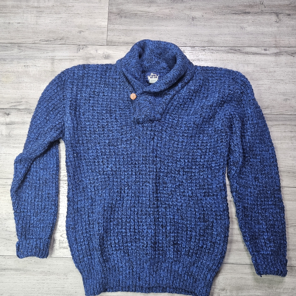 Woolrich Knit wool shawl collar pullover Mens XL Blue Sweater